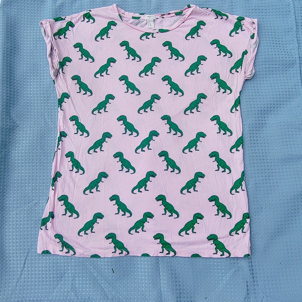 Pink T-Shirt with Green Dinosaur Print